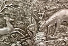 Large Silvered Plaster Wildlife Relief with Deer in a Forest Landscape - 4730938