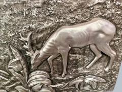 Large Silvered Plaster Wildlife Relief with Deer in a Forest Landscape - 4730939