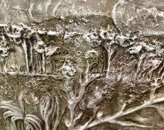 Large Silvered Plaster Wildlife Relief with Deer in a Forest Landscape - 4730940