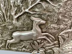 Large Silvered Plaster Wildlife Relief with Deer in a Forest Landscape - 4730949