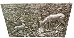 Large Silvered Plaster Wildlife Relief with Deer in a Forest Landscape - 4731075
