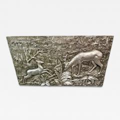 Large Silvered Plaster Wildlife Relief with Deer in a Forest Landscape - 4731083