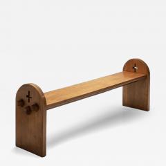 Large Solid Oak Bench With Side Detailing Europe Mid 20th Century - 4561956
