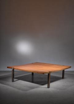 Large Square 1 5 m 58 inch solid wood and metal coffee table Denmark 1960s - 1605939