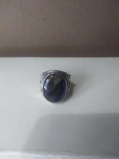 Large Sterling Silver Ring with Blue Multicolored stone Setting size 9 5 - 3760956