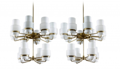 Large Swedish Mid Century Chandeliers in Brass and Frosted Opaline Glass - 851134