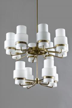 Large Swedish Mid Century Chandeliers in Brass and Frosted Opaline Glass - 851138