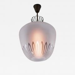 Large Swedish frosted glass and brass pendant 1940s - 755125