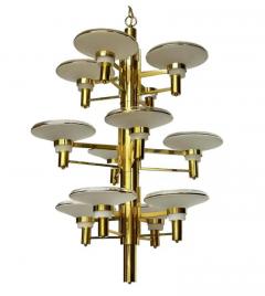 Large Tall Hollywood Regency Italian Brass Glass Chandelier for Foyer - 3651108
