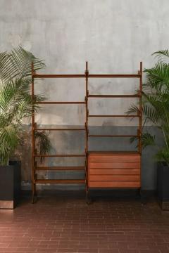 Large Teak Bookcase with Shelves Drawers and Brass feet Italy 1960 - 4107285