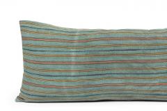 Large Teal Gold Navy and Coral Striped Lumbar Cushion - 3635072