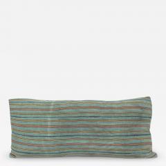 Large Teal Gold Navy and Coral Striped Lumbar Cushion - 3635926