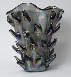 Large Unique Black Iridescent Blown Cactus Vase - 2724670