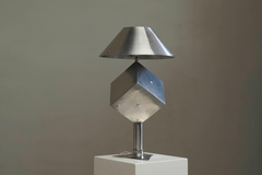 Large Unique Postmodern Table Lamp in Brushed Steel 1970s - 4803542
