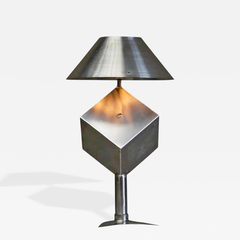 Large Unique Postmodern Table Lamp in Brushed Steel 1970s - 4804866