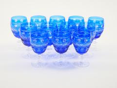 Large Val Saint Lambert Cobalt Blue Crystal Wine and Water Service For 12 People - 4795344