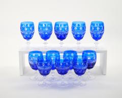 Large Val Saint Lambert Cobalt Blue Crystal Wine and Water Service For 12 People - 4795350
