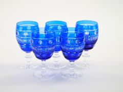 Large Val Saint Lambert Cobalt Blue Crystal Wine and Water Service For 12 People - 4795352