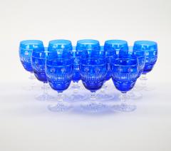 Large Val Saint Lambert Cobalt Blue Crystal Wine and Water Service For 12 People - 4796345