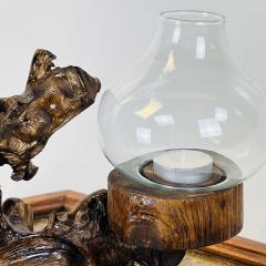 Large Varnished Driftwood and Hurricane Glass Candelabra - 4800486