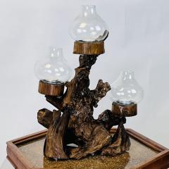 Large Varnished Driftwood and Hurricane Glass Candelabra - 4800487