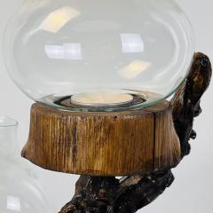 Large Varnished Driftwood and Hurricane Glass Candelabra - 4800490