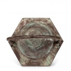 Large Vintage Hexagonal Glass Paneled Domed Green Patina Copper Lantern - 4088239