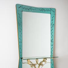 Large Wall Mirror with Console and Etched Decor Italy 1940s - 4441354