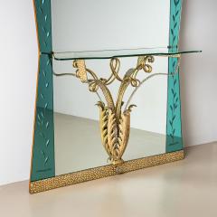 Large Wall Mirror with Console and Etched Decor Italy 1940s - 4441356