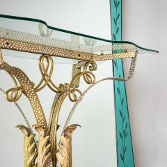 Large Wall Mirror with Console and Etched Decor Italy 1940s - 4441357