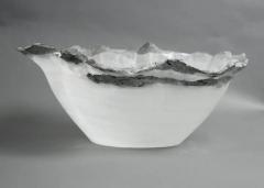 Large White Onyx Centerpiece Bowl with Gray Raw Edge - 4534639