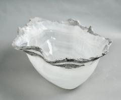 Large White Onyx Centerpiece Bowl with Gray Raw Edge - 4534640