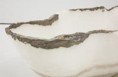 Large White and Gray Hand Carved Raw Edge Onyx Bowl or Centerpiece - 1479991