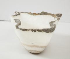 Large White and Gray Hand Carved Raw Edge Onyx Bowl or Centerpiece - 1479992