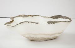 Large White and Gray Hand Carved Raw Edge Onyx Bowl or Centerpiece - 1479993