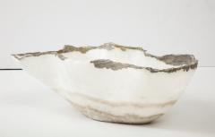 Large White and Gray Hand Carved Raw Edge Onyx Bowl or Centerpiece - 1479995