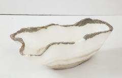 Large White and Gray Hand Carved Raw Edge Onyx Bowl or Centerpiece - 1479997