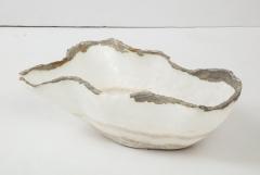 Large White and Gray Hand Carved Raw Edge Onyx Bowl or Centerpiece - 1479998