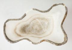 Large White and Gray Hand Carved Raw Edge Onyx Bowl or Centerpiece - 1479999