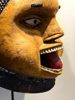 Large Wood Sculpture Yoruba G l d Helmet Mask on Display Stand - 4439039