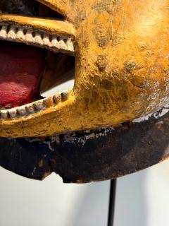 Large Wood Sculpture Yoruba G l d Helmet Mask on Display Stand - 4439041