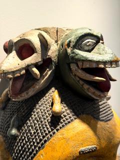 Large Wood Sculpture Yoruba G l d Helmet Mask on Display Stand - 4439043