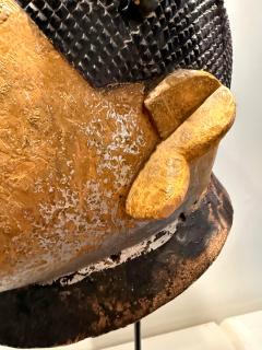 Large Wood Sculpture Yoruba G l d Helmet Mask on Display Stand - 4439044