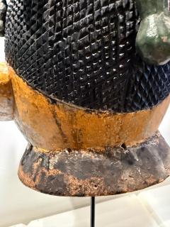 Large Wood Sculpture Yoruba G l d Helmet Mask on Display Stand - 4439045