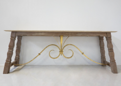 Large Wood and Travertine Console 1940s - 3486658