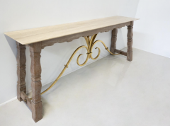 Large Wood and Travertine Console 1940s - 3486659