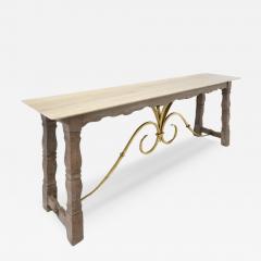 Large Wood and Travertine Console 1940s - 3489342