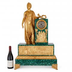 Large and very fine French Empire period ormolu and malachite mantel clock - 3606538