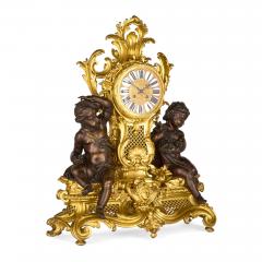 Large antique French Louis XV style patinated and gilt bronze clock set - 4023847