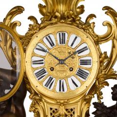 Large antique French Louis XV style patinated and gilt bronze clock set - 4023850